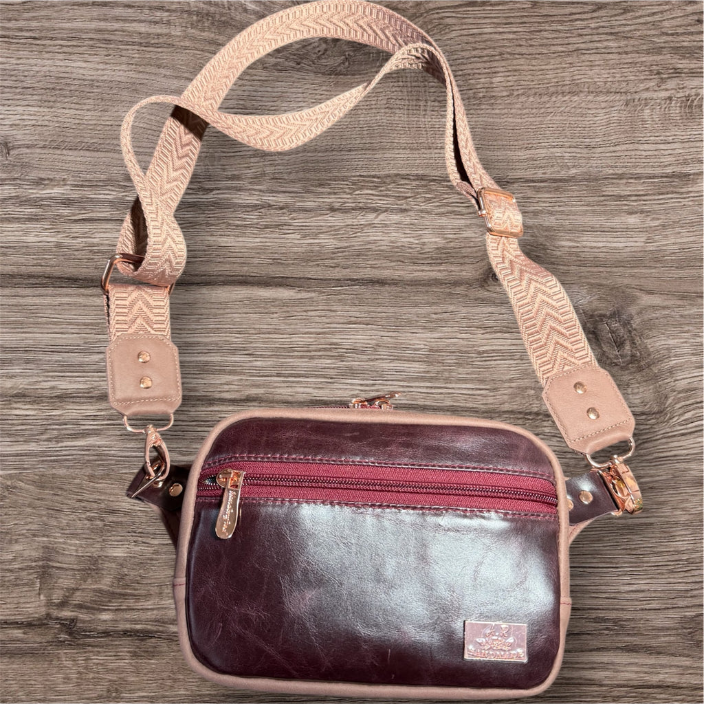 2in1 Crossbody bag!(Maroon & Blush Pink Leather)