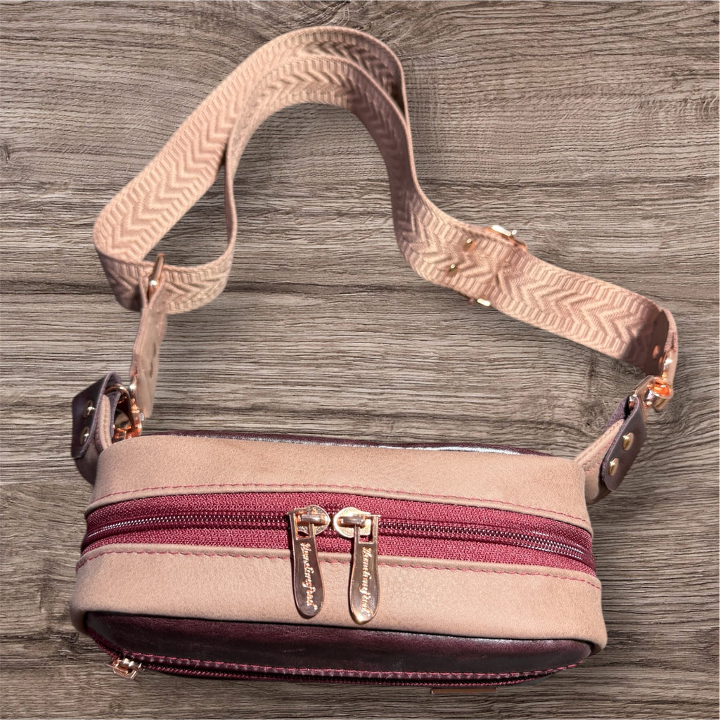 2in1 Crossbody bag!(Maroon & Blush Pink Leather)