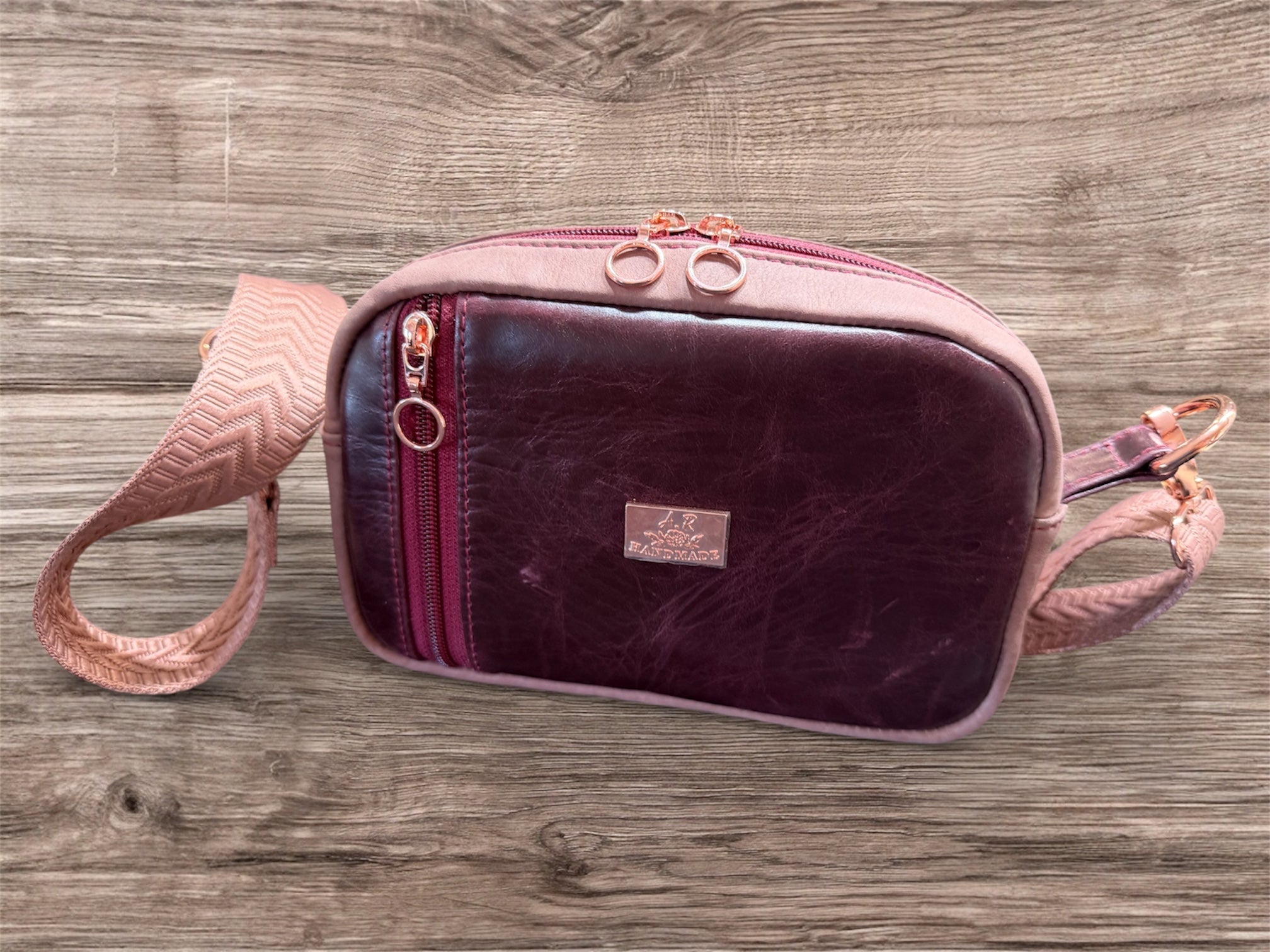 Lil Crossbody Bag! (Maroon & Blush Pink Leather)