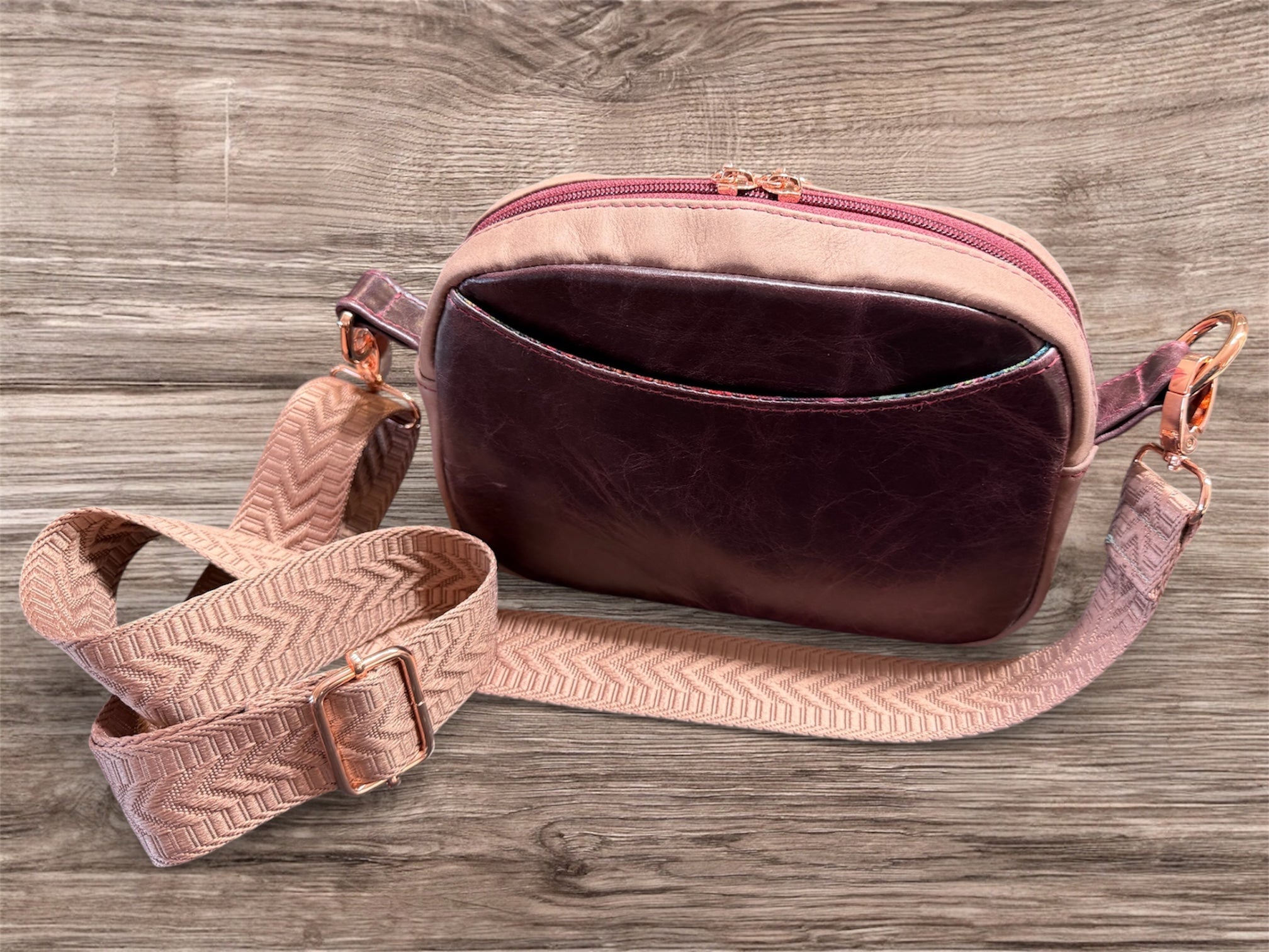 Lil Crossbody Bag! (Maroon & Blush Pink Leather)