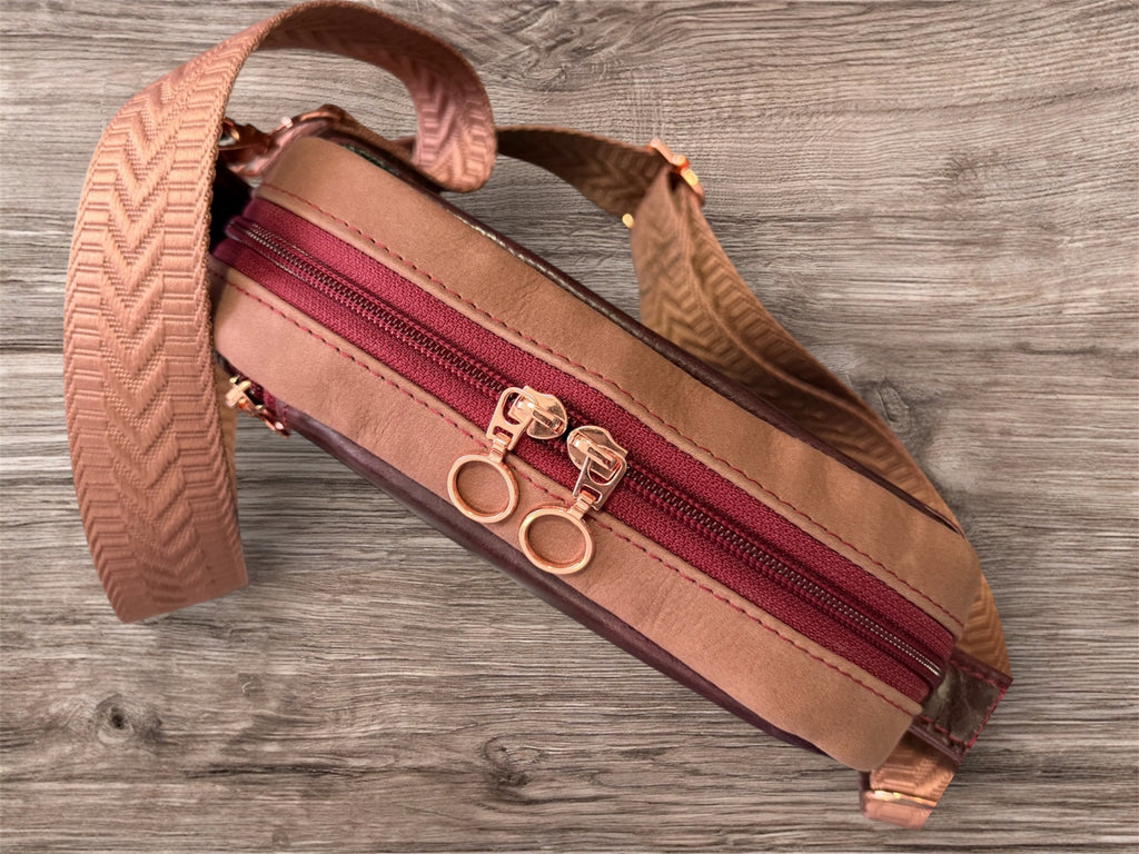Lil Crossbody Bag! (Maroon & Blush Pink Leather)